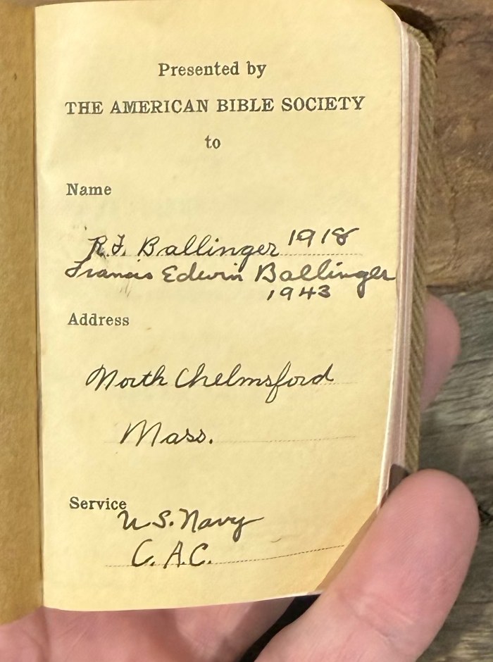 The presentation page. Raymond’s name is on the line, with his son Francis’s written below it.